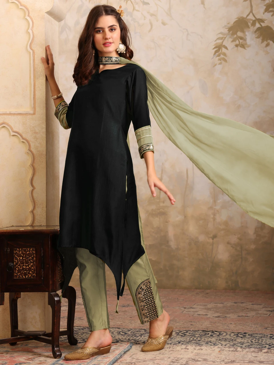 Youthnic Women Cotton Silk Kurta Pant Dupatta Set